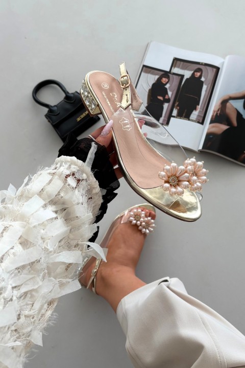 Permatomos žemakulnės basutės su dekoratyvinėmis detalėmis D&A MR52-229 auksinės