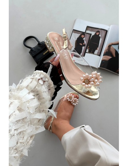 Transparent Low Heel Sandals with Decorative Details D&A MR52-229 Gold