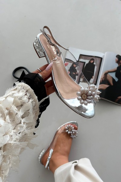 Transparent low heel sandals with decorative details D&A MR52-229 silver 2