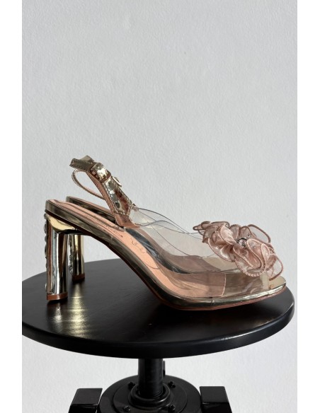 Block heel sandals with decoration and crystals D&A MR52-236 Gold