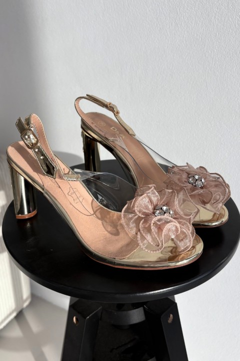 Block heel sandals with decoration and crystals D&A MR52-236 Gold