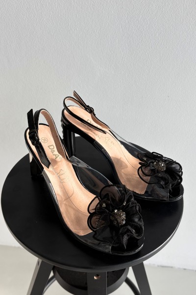 Block Heel Sandals with Decoration and Crystals D&A MR52-236 Black 2