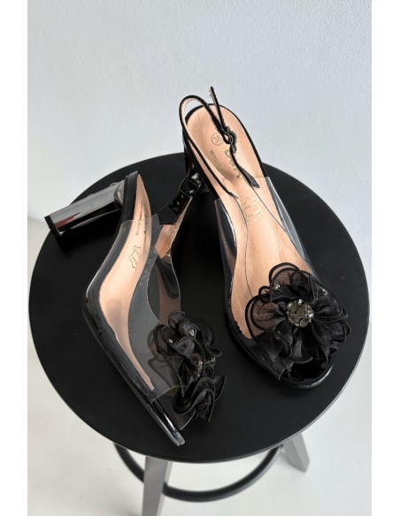 Block Heel Sandals with Decoration and Crystals D&A MR52-236 Black