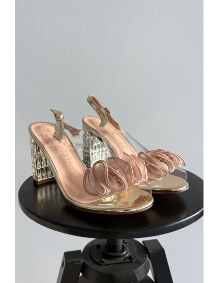 Heeled Sandals with Crystals D&A MR52-237 Gold