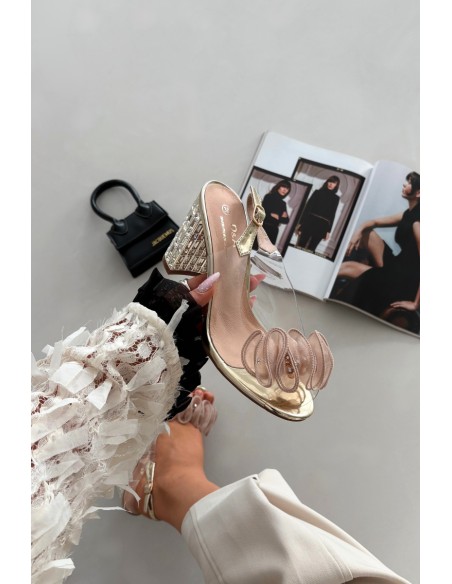 Heeled Sandals with Crystals D&A MR52-237 Gold