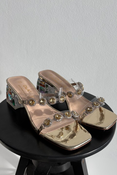 Women's slippers with crystals D&A MR1037-02 Gold