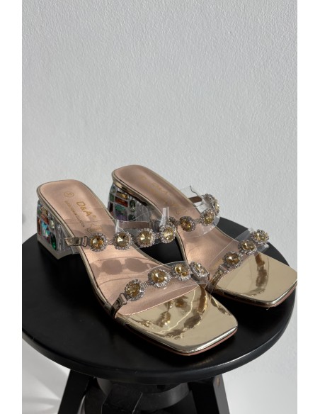 Women's slippers with crystals D&A MR1037-02 Gold