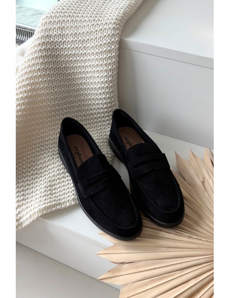 Moteriški mokasinai iš ekologiškos zomšos, juodi Renelia