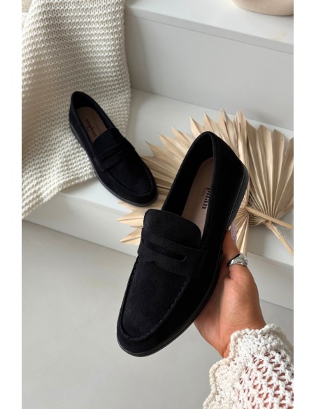 Moteriški mokasinai iš ekologiškos zomšos, juodi Renelia