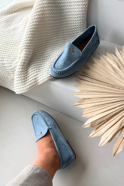 Moteriški mokasinai su mažomis auksinėmis detalėmis, mėlyni Sarivelle