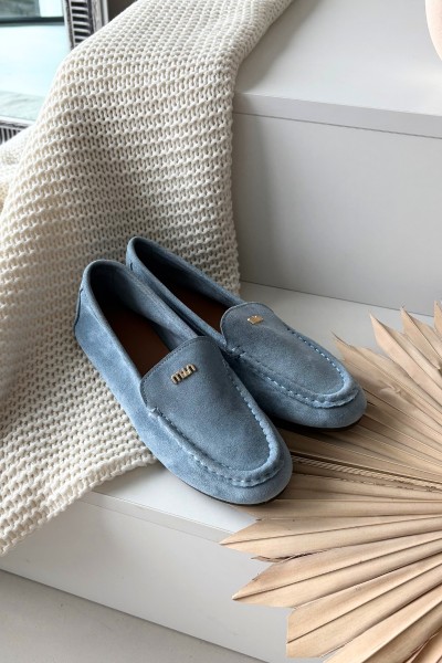 Women's Moccasins With Small Gold Detail Blue Sarivelle 2