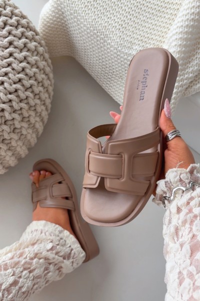 Moteriškos plokščios basutės tamsiai smėlio spalvos Lorania