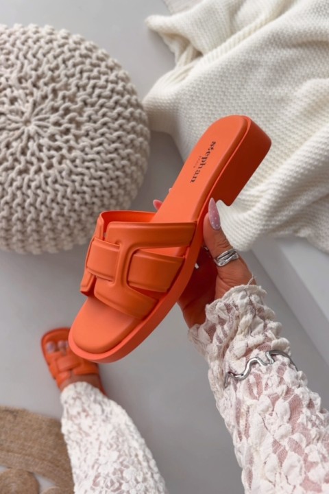 Womens Flat Heel Orange Slippers Lorania