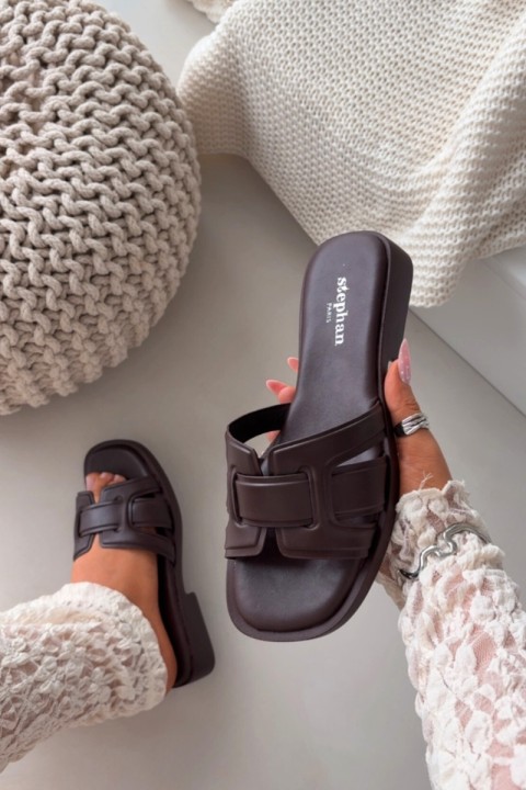 Lorania Chocolate Flat Heel Women's Slippers