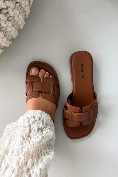 Klapki Damskie Na Płaskim Obcasie Camel Lorania 2