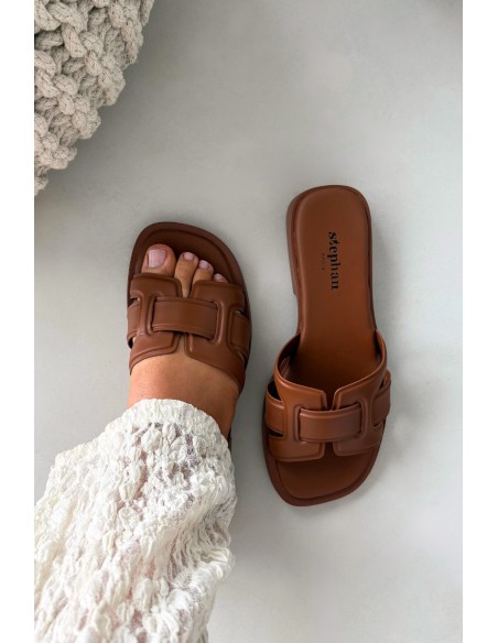 Klapki Damskie Na Płaskim Obcasie Camel Lorania