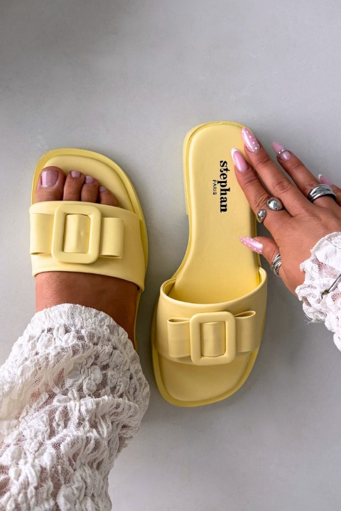 Women's Flat Sandals with Buckle Yellow Melivra