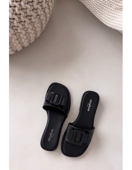 Women's Flat Sandals with Buckle Black Melivra