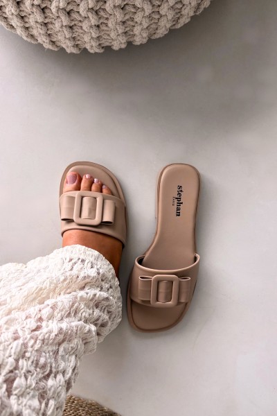 Women's flat sandals with buckle beige Melivra