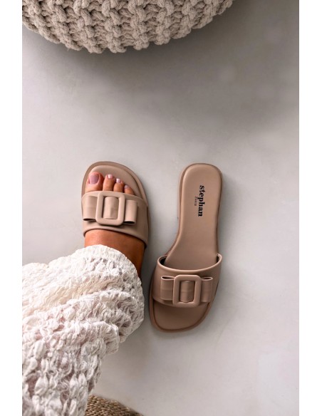 Women's flat sandals with buckle beige Melivra