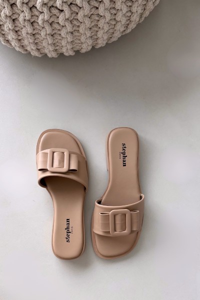 Women's flat sandals with buckle beige Melivra 2