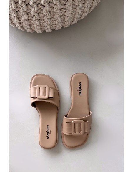 Women's flat sandals with buckle beige Melivra