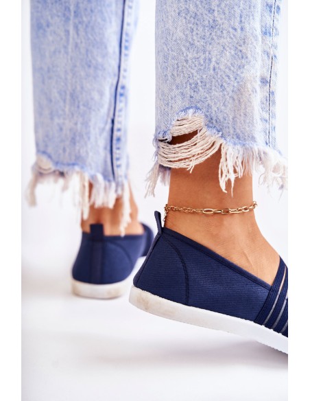 Moteriški medžiaginiai sportbačiai su užsegamu padu tamsiai mėlynos spalvos su Lilis raštu