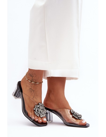 Transparent heeled slippers with decoration black D&A MR1037-20