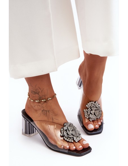 Transparent heeled slippers with decoration black D&A MR1037-20