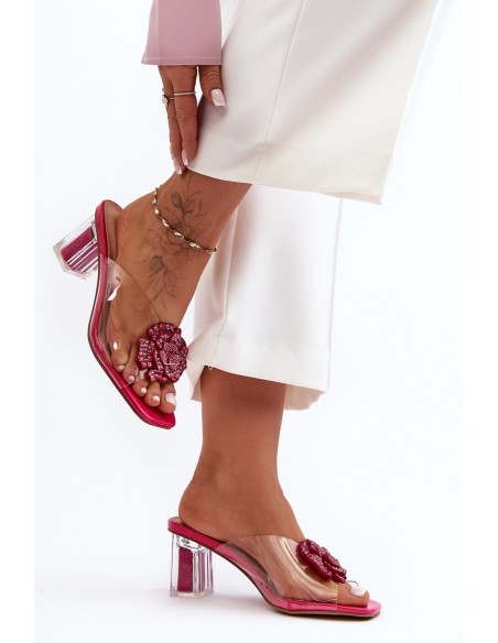 Transparent Block Heel Sandals With Decoration Fuchsia D&A MR1037-20