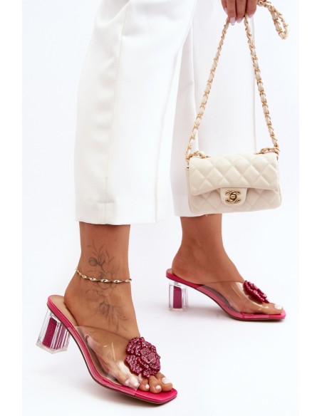 Transparent Block Heel Sandals With Decoration Fuchsia D&A MR1037-20