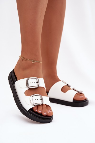 Women's slippers with clips on platform white Elamas