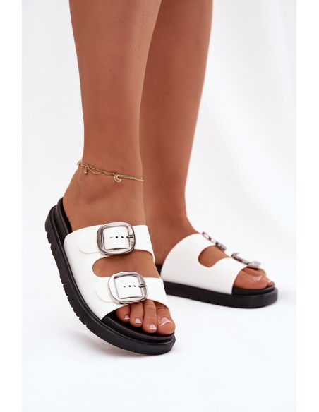 Women's slippers with clips on platform white Elamas