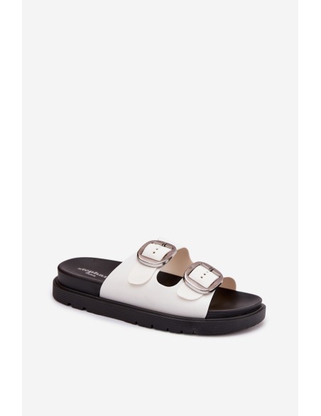 Women's slippers with clips on platform white Elamas