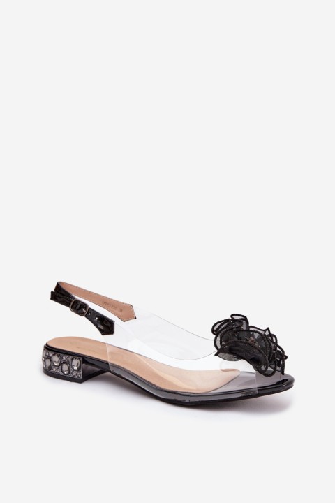 Transparent Low Heel Sandals with Crystals and Decoration D&A MR52-230 Black