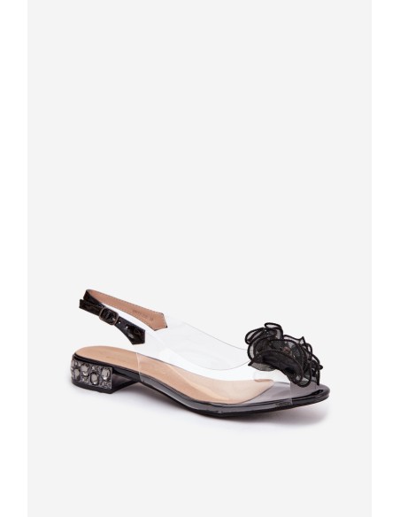 Transparent Low Heel Sandals with Crystals and Decoration D&A MR52-230 Black