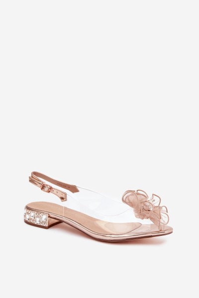 Transparent low heel sandals with crystals and decoration D&A MR52-230 pink gold 2