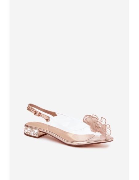 Transparent low heel sandals with crystals and decoration D&A MR52-230 pink gold