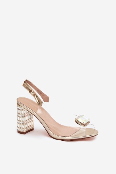 Transparent block heel sandals with crystals D&A MR52-239 gold 2