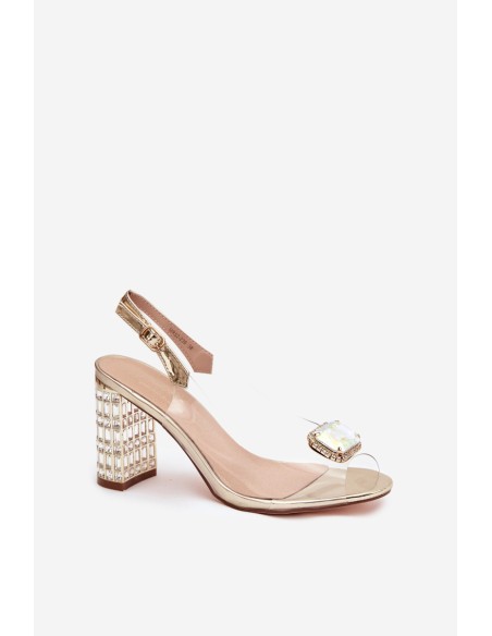 Transparent block heel sandals with crystals D&A MR52-239 gold