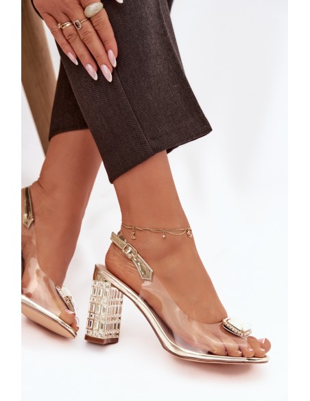 Permatomos basutės su blokiniu kulnu ir kristalais D&A MR52-239 auksinės