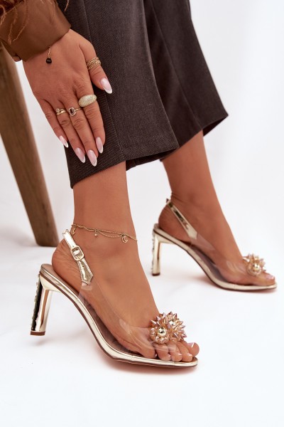 Transparent Block Heel Sandals With Embellishments D&A MR52-232 Gold 2