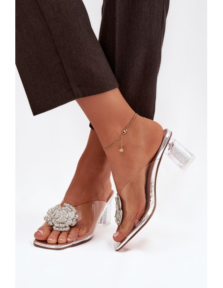 Permatomi blokiniai aukštakulniai su dekoracijomis D&A MR1037-20 sidabriniai