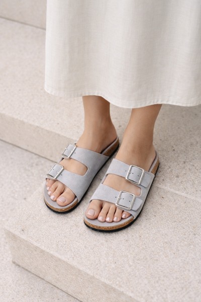 Women's Blue Slides With Buckles Oliena