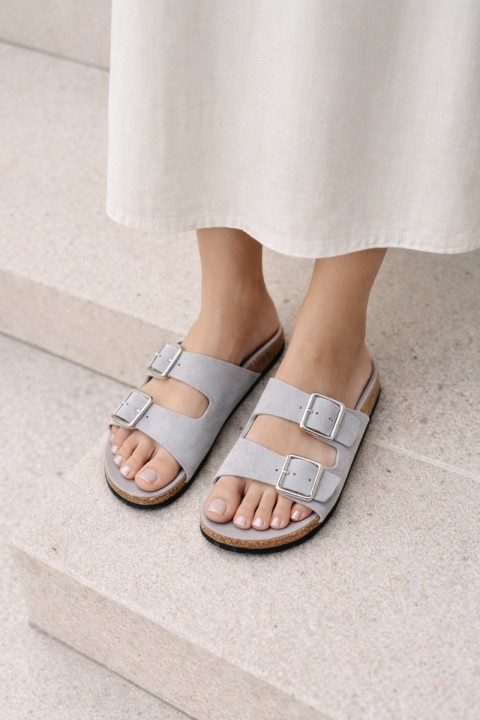 Women's Blue Slides With Buckles Oliena