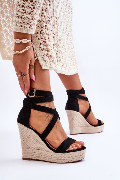 Comfortable High Wedge Sandals Black Lemira 2