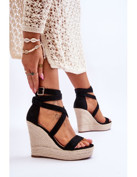 Comfortable High Wedge Sandals Black Lemira