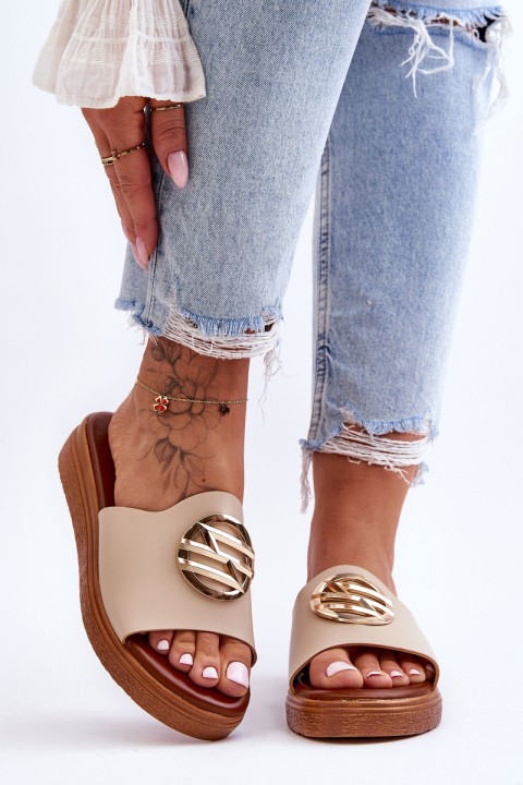 Moteriškos šlepetės su dekoracijomis smėlio spalvos „Secrets“