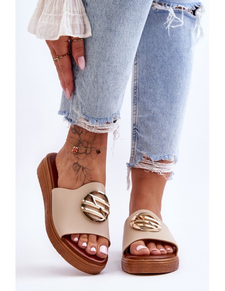 Women's Slippers With Decoration Beige Secrets