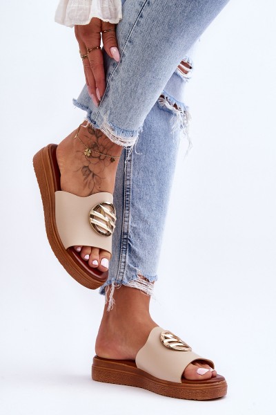 Women's Slippers With Decoration Beige Secrets 2